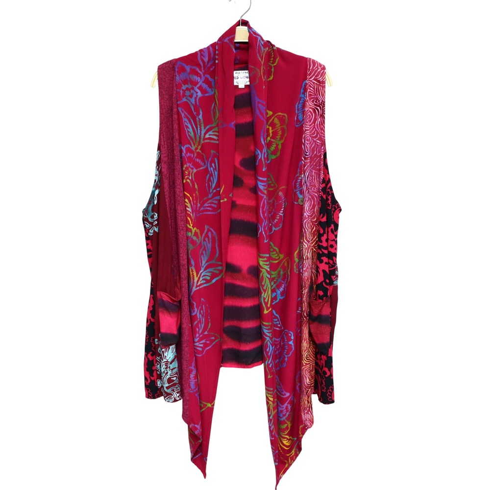 Wild Thing Patchwork Open Kimono XXL Red Pink Abstract Art Boho Hand Made Batik